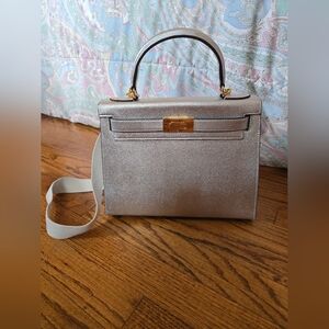 Metallic Silver Top-Handle Shoulder Bag with Gold Hardware
